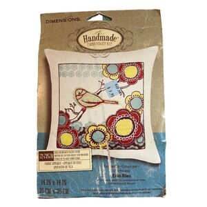 Dimensions Embroidery Kit Bird on a Branch Pillow Cover 14" Square Pillow Cover